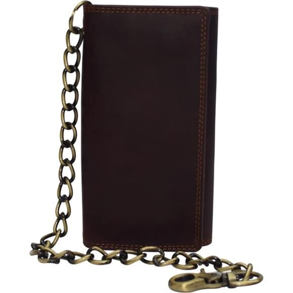 Men's RFID Signal Blocking Biker's Vintage Leather Long Tri-fold Chain Wallet - Picture 1 of 7